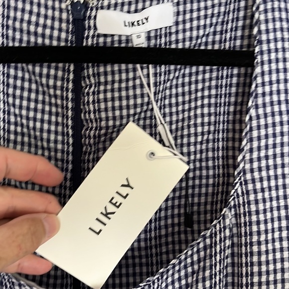 LIKELY NAVY BLUE WHITE GINGHAM DRESS-10 - Picture 4 of 9